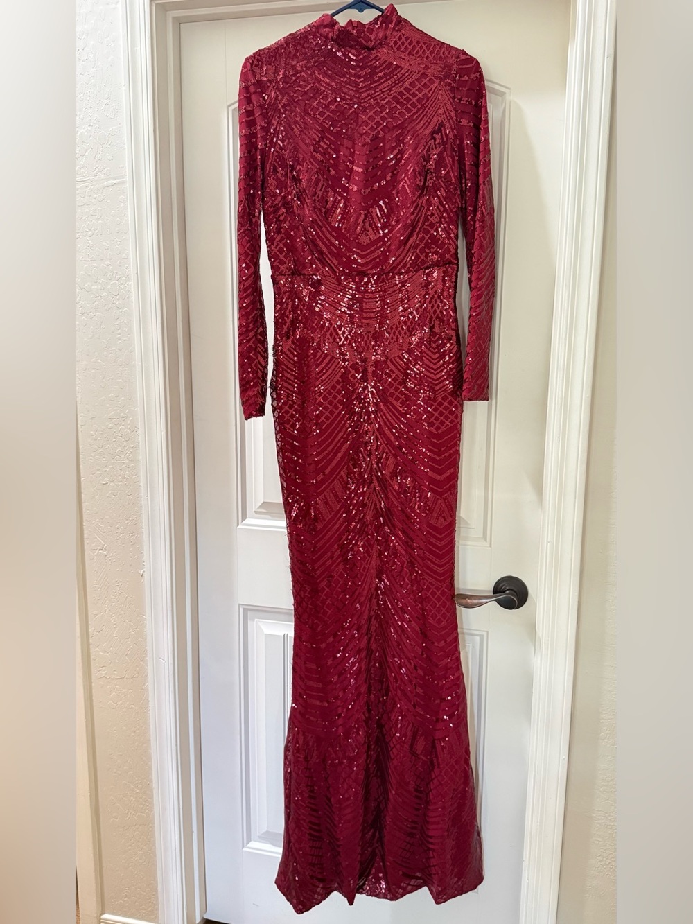 Red Sequin Long Sleeve Evening Dress